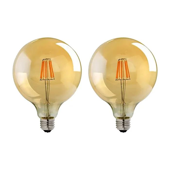G125 E27 8W Edison Dimmable LED Bulbs – Vintage Amber – Warm White – 2 Pack