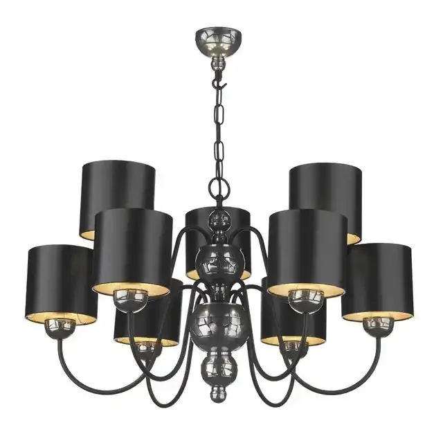 Garbo 9 Light Pewter Complete with Black and Silver Shades Pendant Light