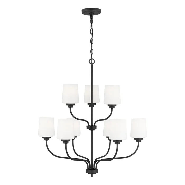 Generation Lighting 3102809-112 Windom Nine Light Chandelier, Midnight Black