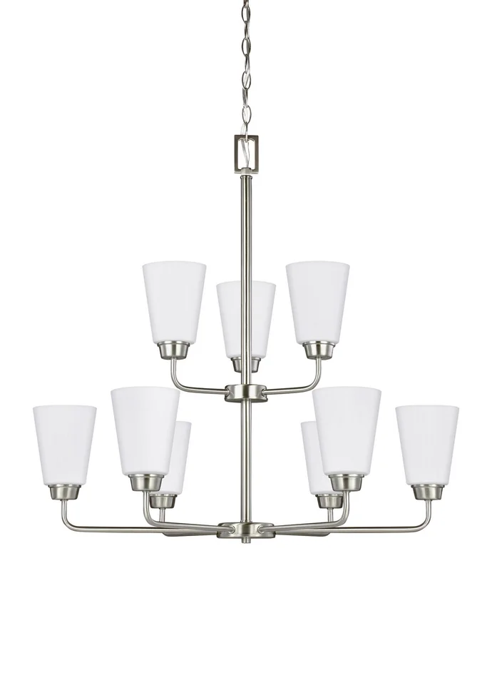 Generation Lighting 3115209-962 Kerrville Nine Light Chandelier, Brushed Nickel