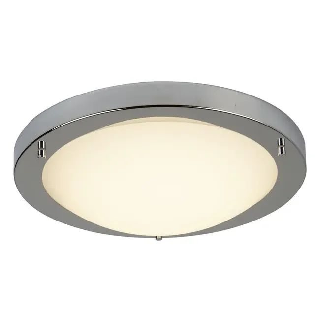 Geneva Satin Silver with Opal Glass 12w IP44 LED Bathroom Flush Ceiling Light