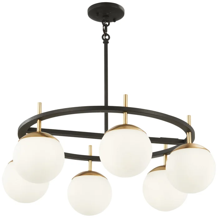 George Kovacs P1356-618 Alluria Six Light Pendant, Weathered Black W/Autumn Gold