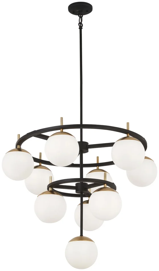 George Kovacs P1358-618 Alluria Ten Light Chandelier, Weathered Black W/Autumn Gold
