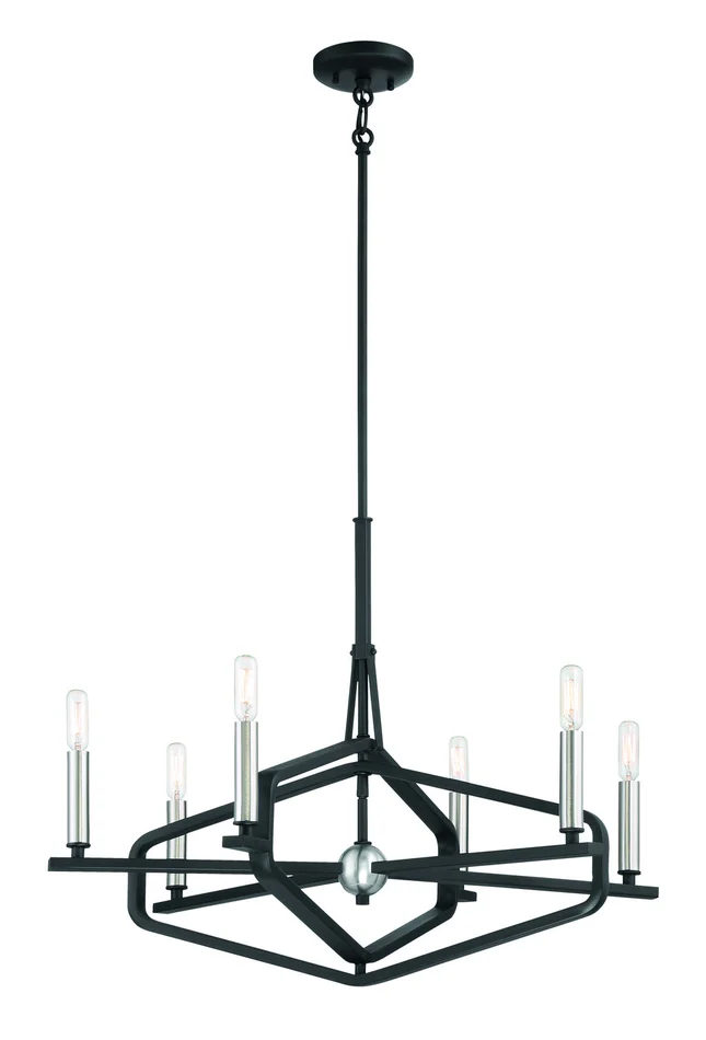 George Kovacs P1495-712 Traveler Six Light Chandelier, Sand Coal & Brushed Nickel