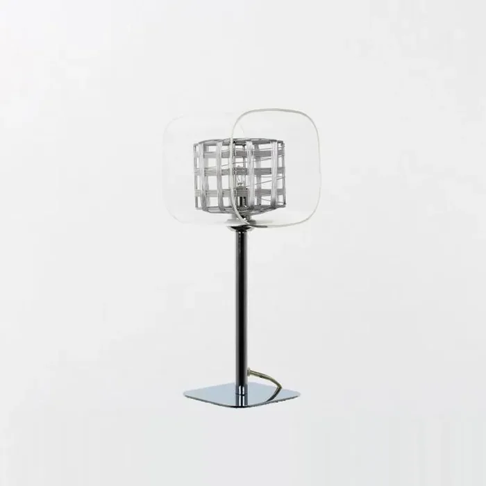 Glass/Weaved Wire Cube Chrome Table Light (0268AVI01TLCH)