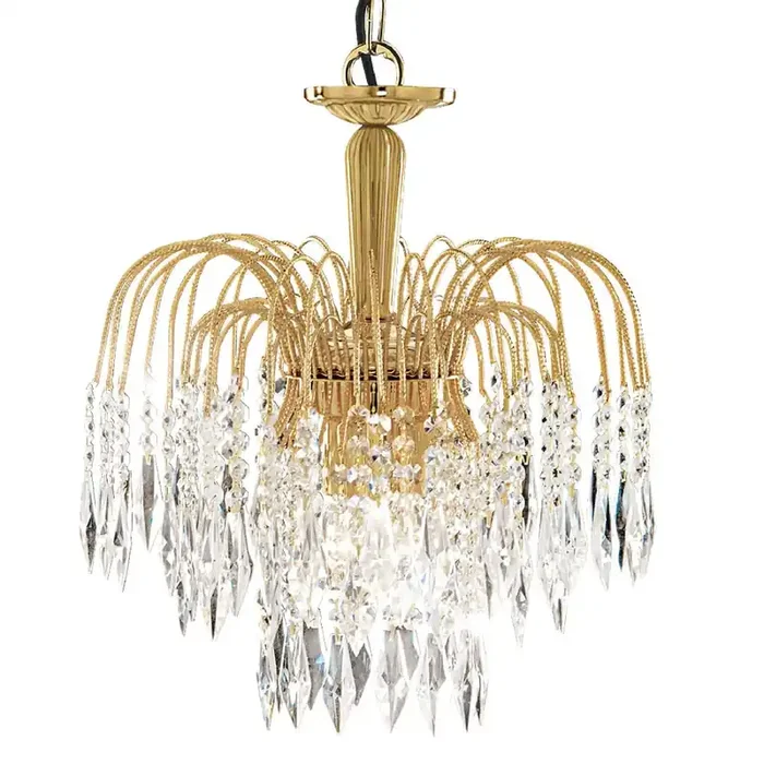 Gold & Crystal String Vintage 3 Lamp Pendant Light 42cm