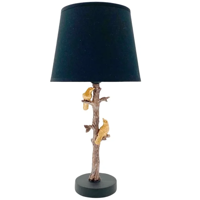 Gold Birds in a Tree Vintage Table Desk Lamp with Black Shade 460mm