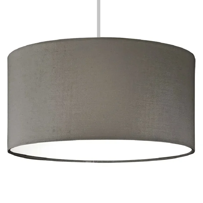 Grey Cotton Modern Easy Fit Round Drum Lampshade with White Diffuser 300mm