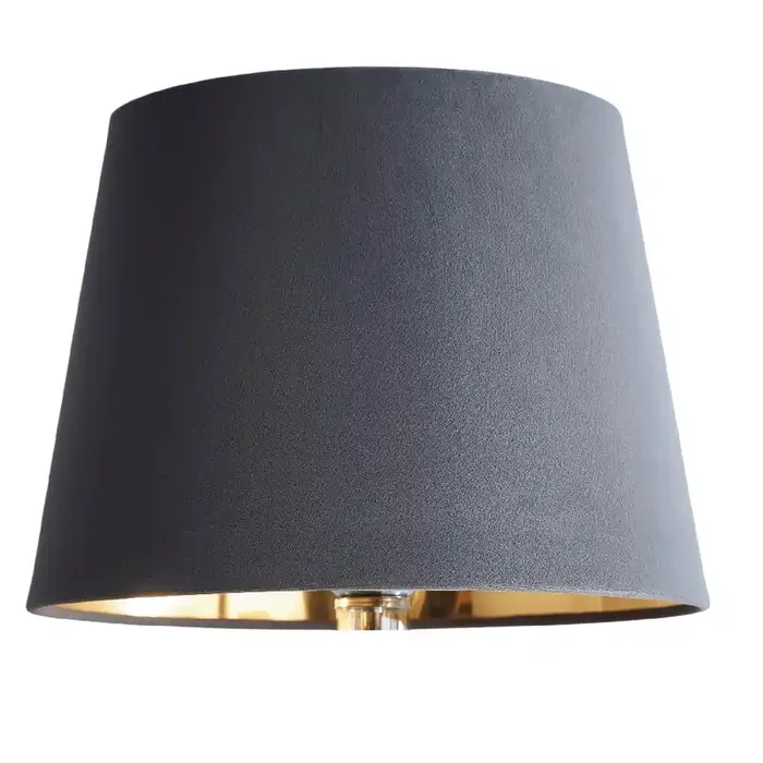 Grey Velvet and Gold Inner Modern Easy Fit Tapered Drum Lampshade 300mm