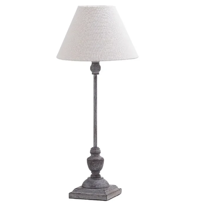 Grey Washed Wood Vintage Rustic Candlestick Table Lamp with Linen Shade 59cm