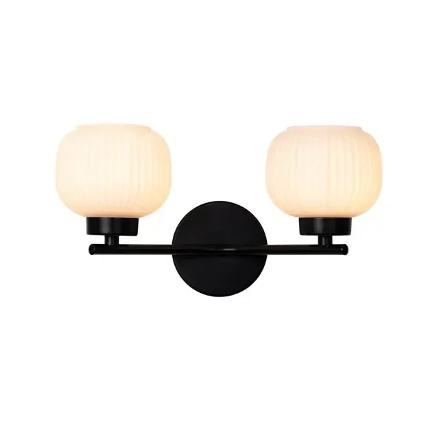 Hadden 2 Light Black with Opal Ribbed Diffuser Wall Light
