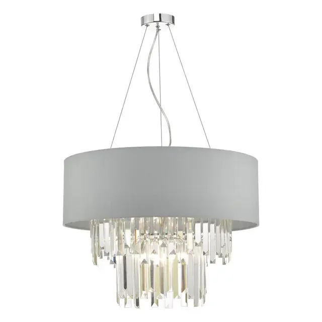 Halle 6 Light Grey Shade and Crystal with Shade Pendant Light