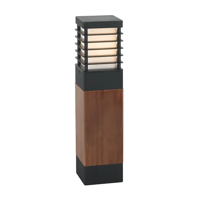 Halmstad Black and Wood 49cm IP65 Bollard