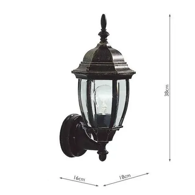 Hambro Uplighter Black Gold IP43 Outdoor Wall Light