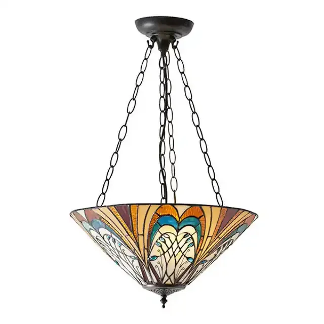 Hector 3 Light Dark Bronze Inverted Medium Tiffany Pendant Light