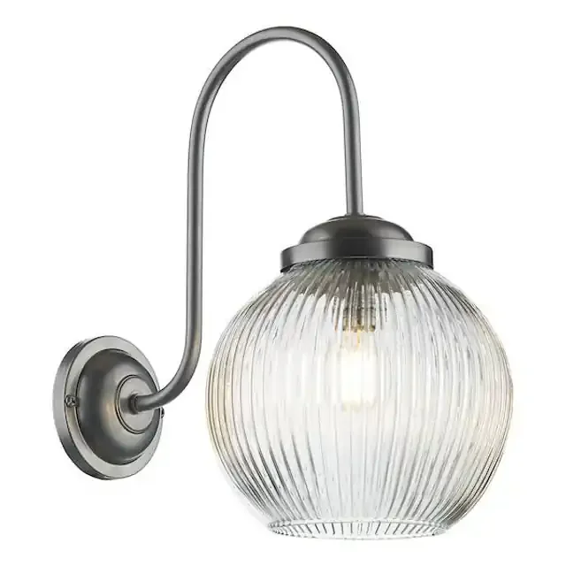Henley Satin Chrome with Ribbed Glass Wall light