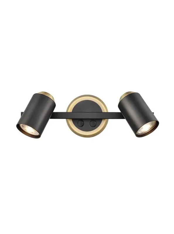 Hollywood 2 Light Matt Black with Brushed Brass Adjustable Wall Spotlight
