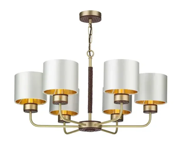 Hunter 6 Light Butter Brass With Leather Detail Complete With Bespoke Shades Pendant Light