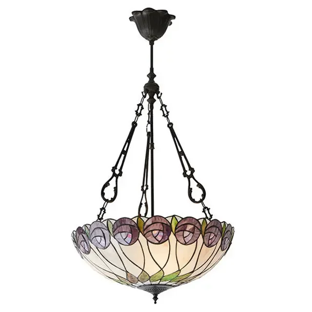 Hutchinson 3 Light Dark Bronze Inverted Large Tiffany Pendant Light