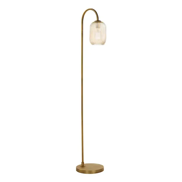 Idra Aged Bronze with Champagne Ribbed Glass Floor Lamp