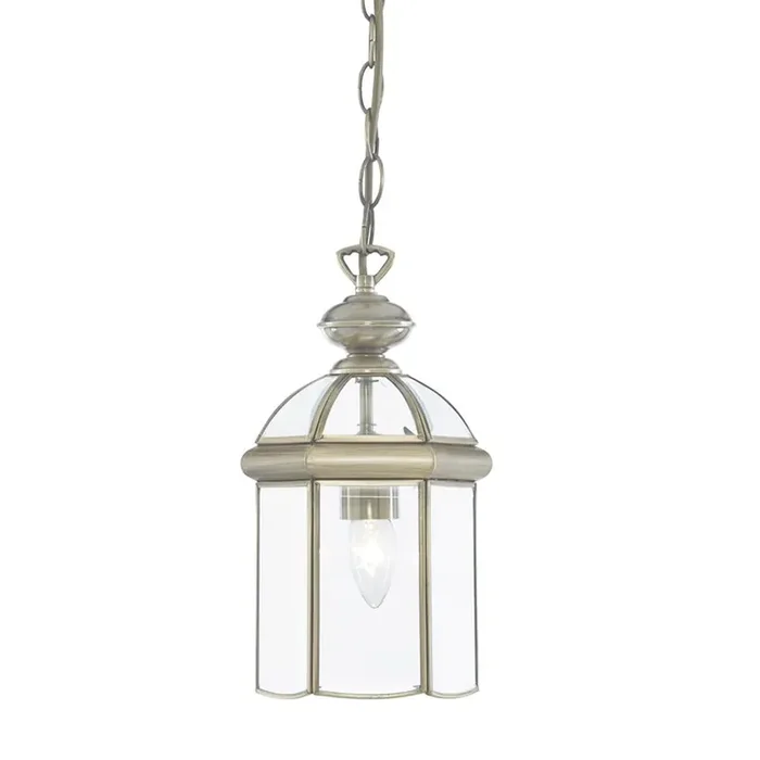 Indoor Lantern – 1 Light Domed Ceiling Pendant in Antique Brass and Glass (0483BEV7131AB)