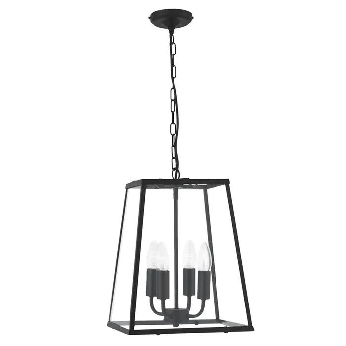 Indoor Lantern – 4 Light Pendant Matt Black with Glass (0483LAN5614BK)