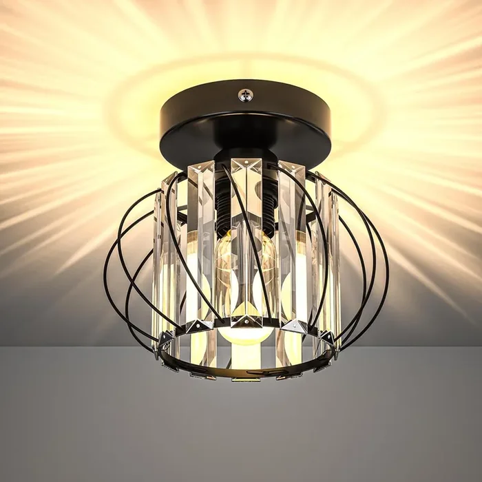 Industrial Black crystal Semi-Flush Ceiling Light