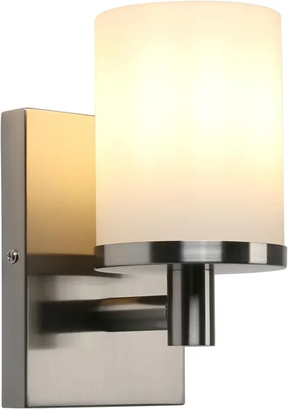 Industrial White Glass Cylinder Wall Light – Up/Down E27 Sconce – Brushed Finish