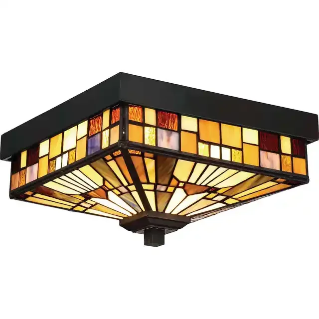 Inglenook 2 Light Valiant Bronze Tiffany IP44 Flush Ceiling Light