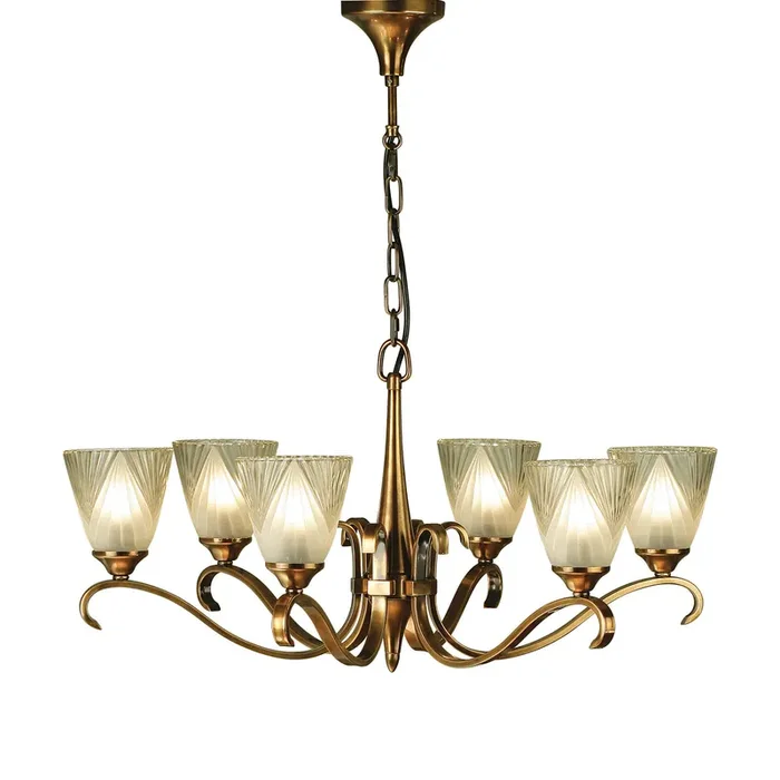 Interiors 1900 63437 Columbia Brass 6 Light Chandelier & Deco Glass