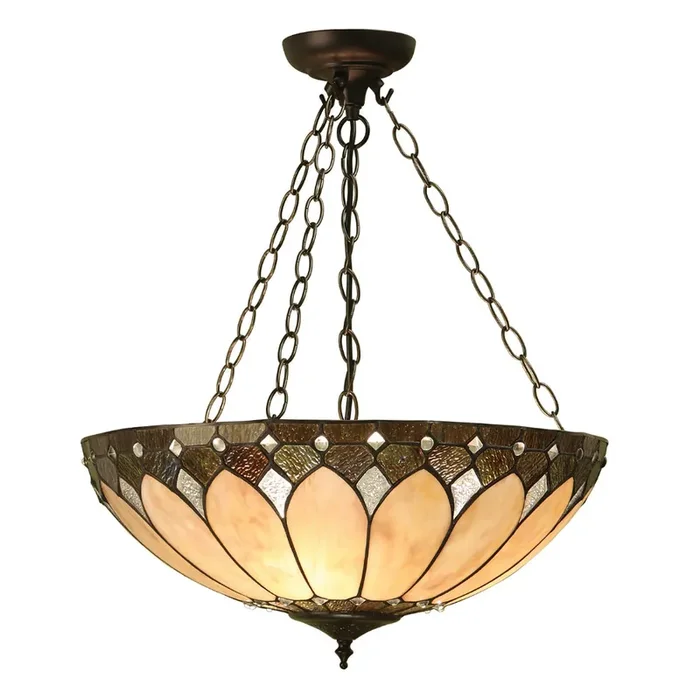 Interiors 1900 63976 Brooklyn Large Inverted 3 Light Tiffany Pendant Ceiling Light