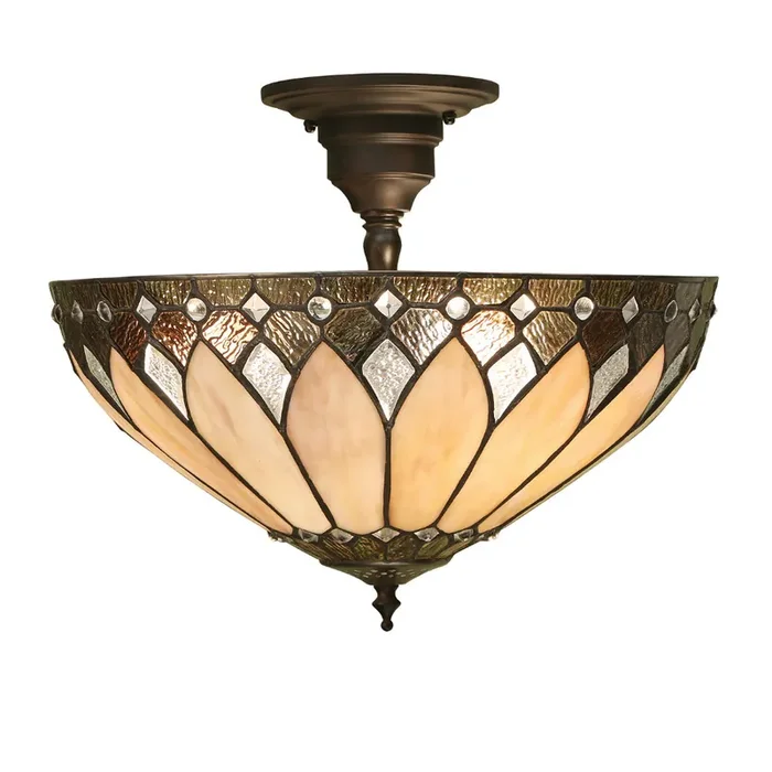 Interiors 1900 63978 Brooklyn Medium 3 Light Tiffany Semi-Flush Ceiling Light