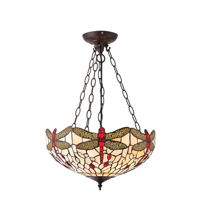 Interiors 1900 70759 Dragonfly Beige Medium Inverted 3 Light Tiffany Pendant Ceiling Light