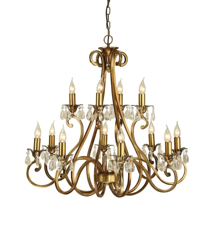 Interiors 1900 UL1P12B Oksana Antique Brass 12 Light Chandelier