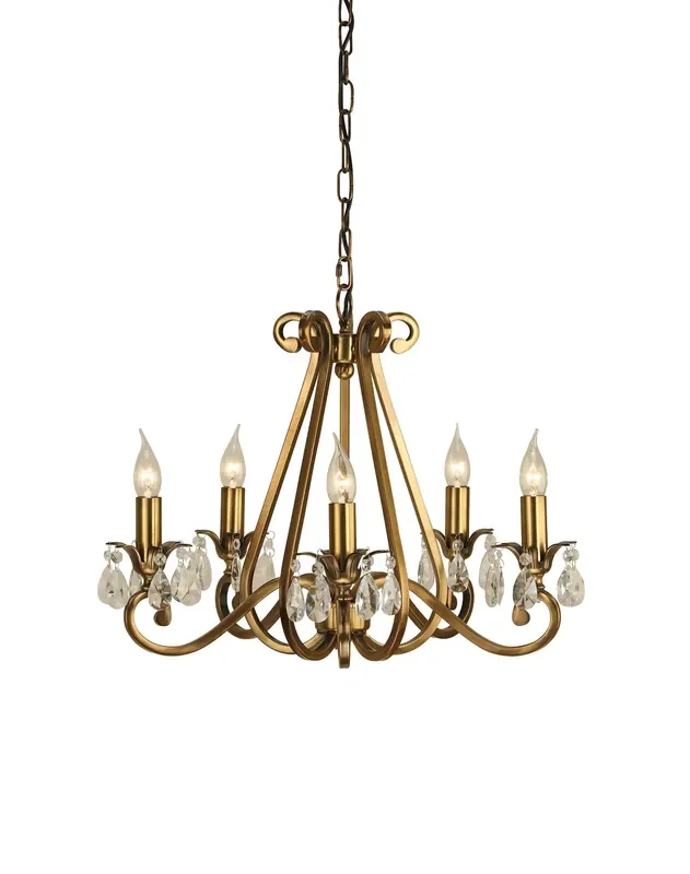 Interiors 1900 UL1P5B Oksana Antique Brass 5 Light Chandelier