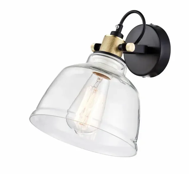 Irving Black With Brass And Clear Glass Adjustable Wall Light