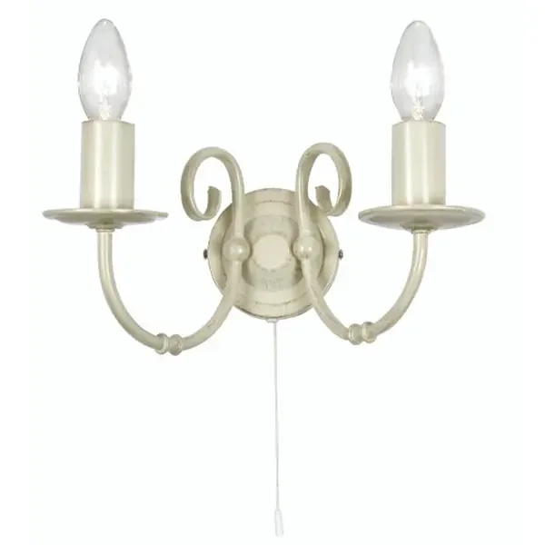 Ivory Twin Lamp Vintage Traditional Wall Light with Pull Switch – 300mm