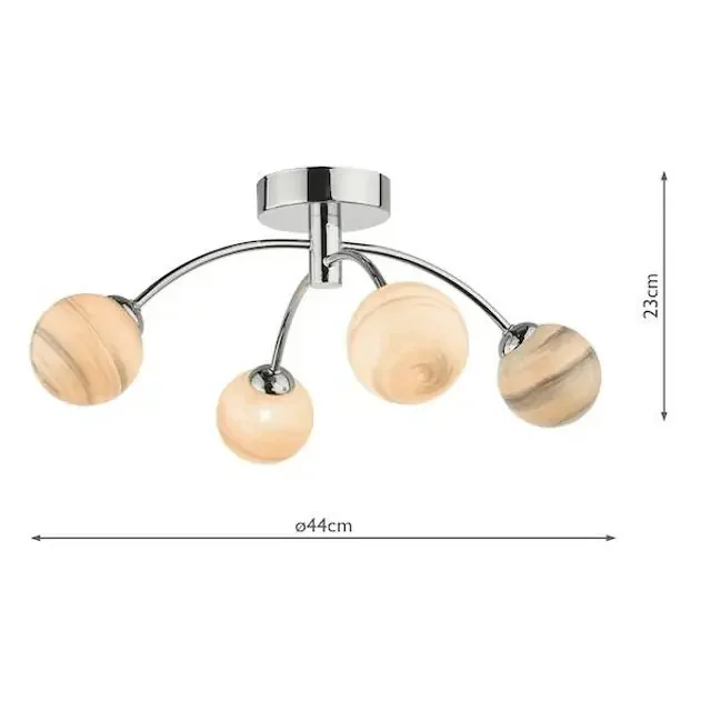 Izzy 4 Light Polished Chrome with Planet Glass Semi Flush Ceiling Light