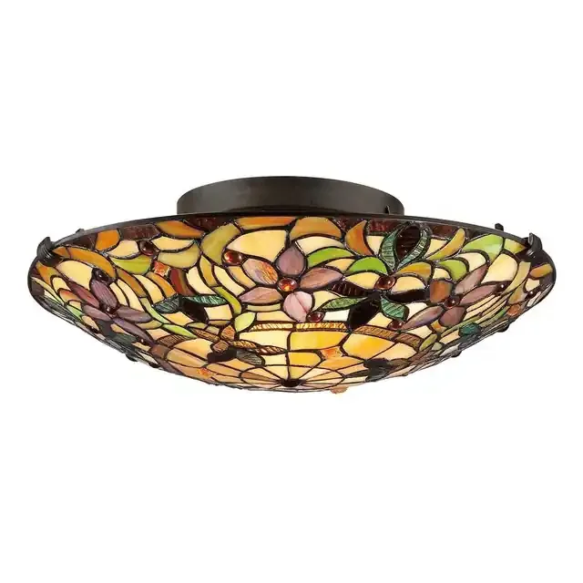 Kami 2 Light Vintage Bronze Tiffany Flush Ceiling Light