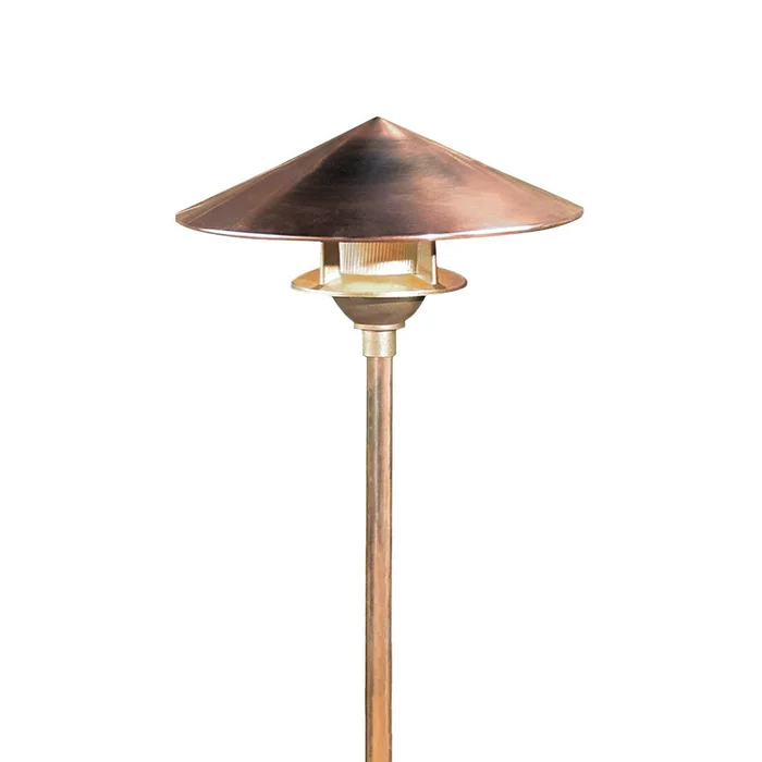 Kim Lighting BN189/3L5KUV/NB/H80NB Traditional 8″ Brass LED Landscape Light with Copper Cone Hood, 120V, 5.2W, 3 LEDs, 5100K, Natural Brass