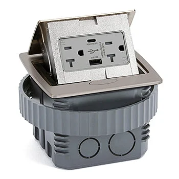 Kitchen Counter Pop Up Nickel Plated Power Outlet Assembly with 20-Amp (TR) Duplex Power/2USB (AC) Receptacle