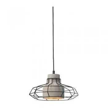 Klos Concrete Pendant with Geometric Wire Frame Cage Shade, 1x E27 (Oaks 1136/1 BK)