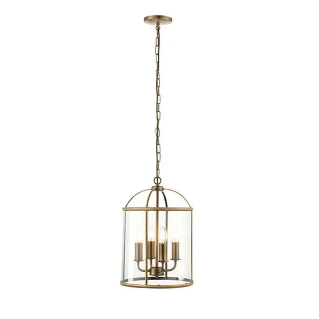 Lambeth 4 Light Antique Brass and Clear Glass Pendant Light