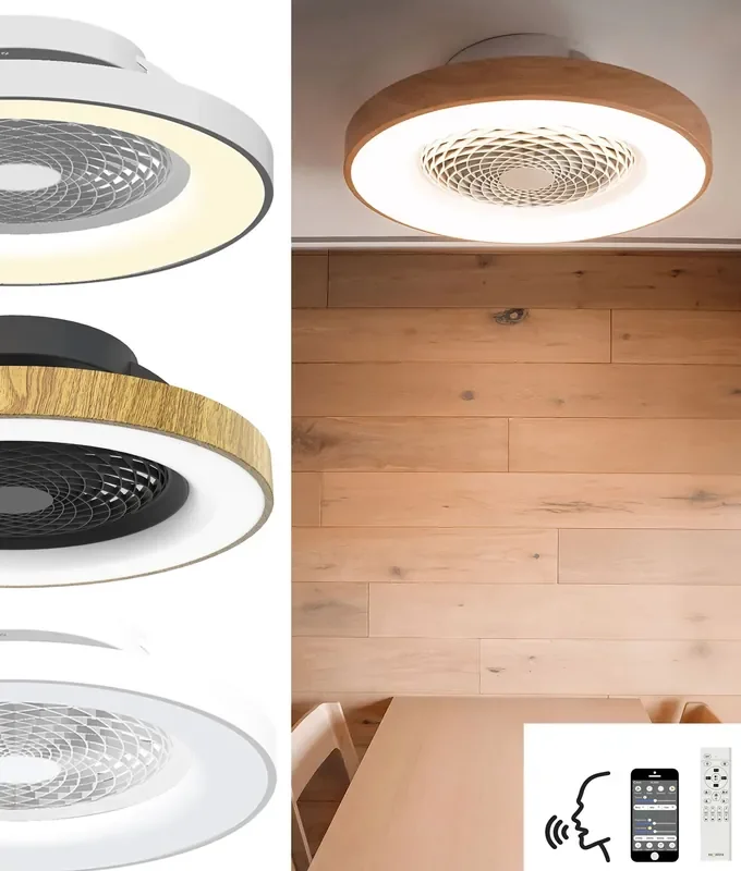 Large 60cm Flush Mounted Ceiling Fan with LED Light