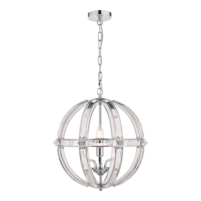 Laura Ashley Aidan Glass & Polished Chrome 3 Light Globe Chandelier • LA3713710-Q