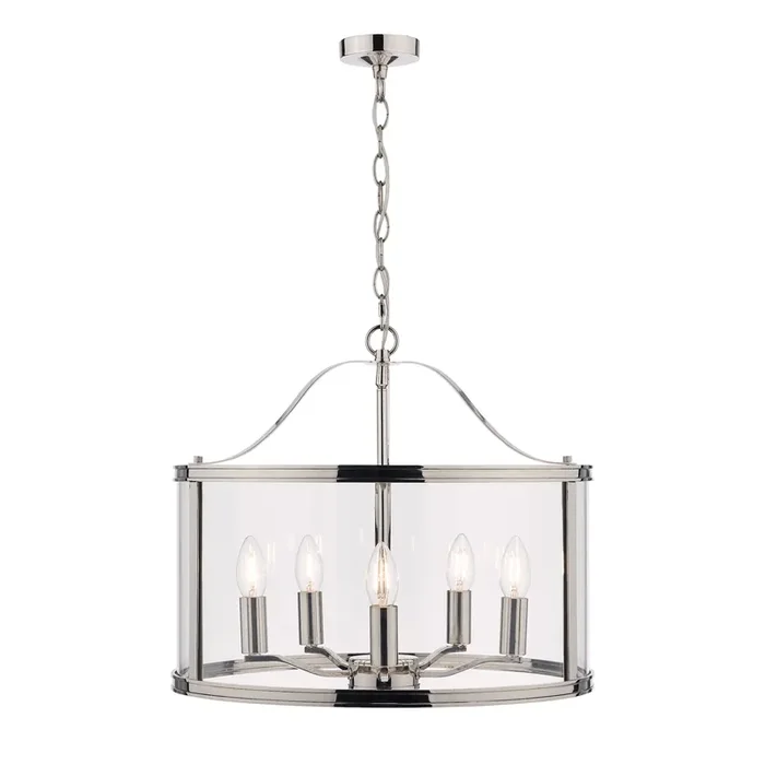 Laura Ashley Harrington 5lt Pendant Polished Nickel Glass • LA3732127-Q