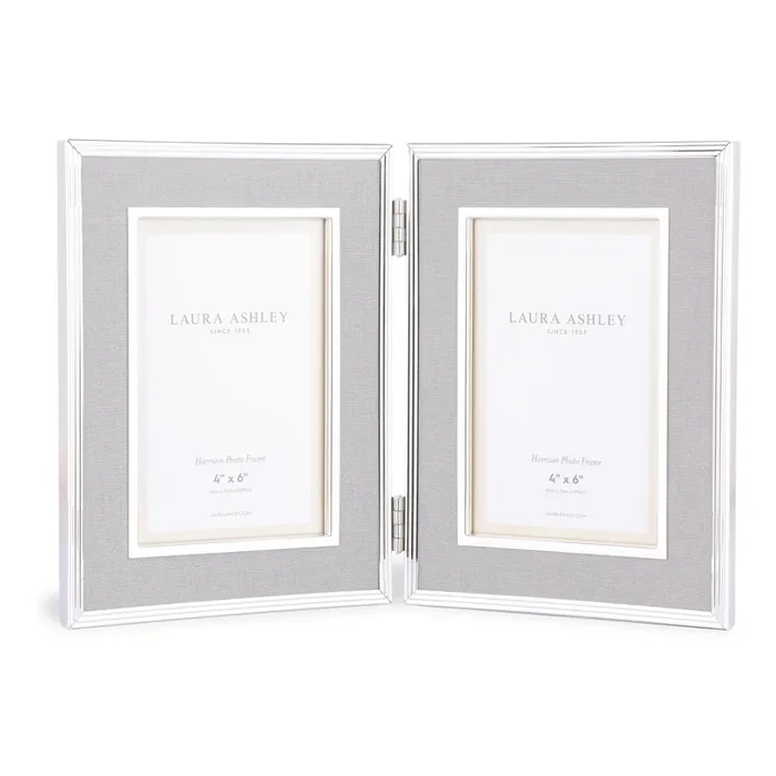 Laura Ashley Harrison Double Photo Frame Pale Charcoal Linen 4×6″ • LA3690957-Q