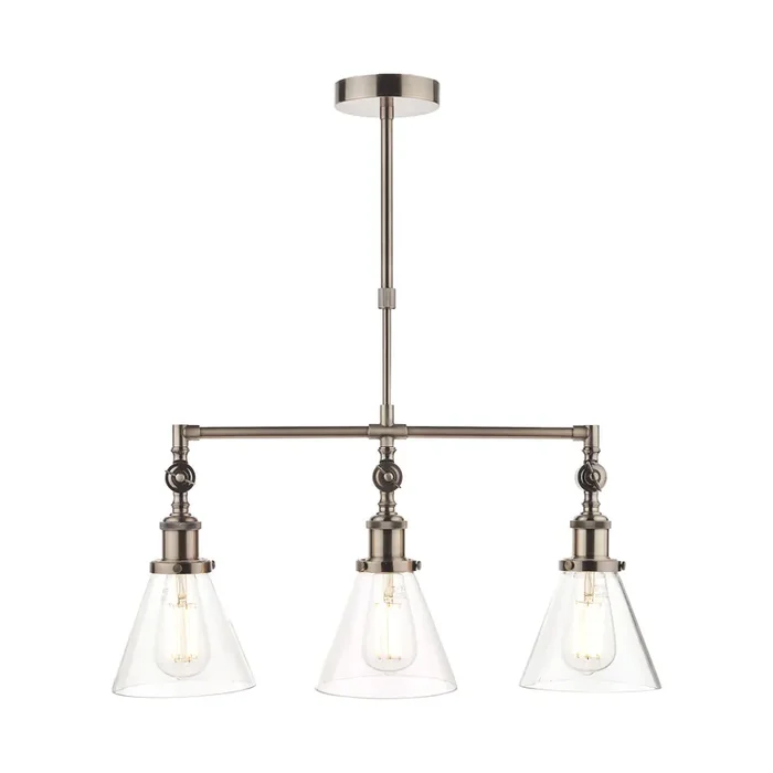 Laura Ashley Isaac 3lt Bar Pendant Satin Nickel Glass • LA3650343-Q