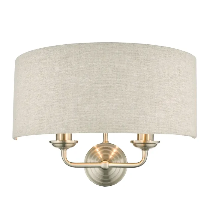 Laura Ashley Sorrento 2lt Wall Light Satin Nickel With Natural Shade • LA3727712-Q