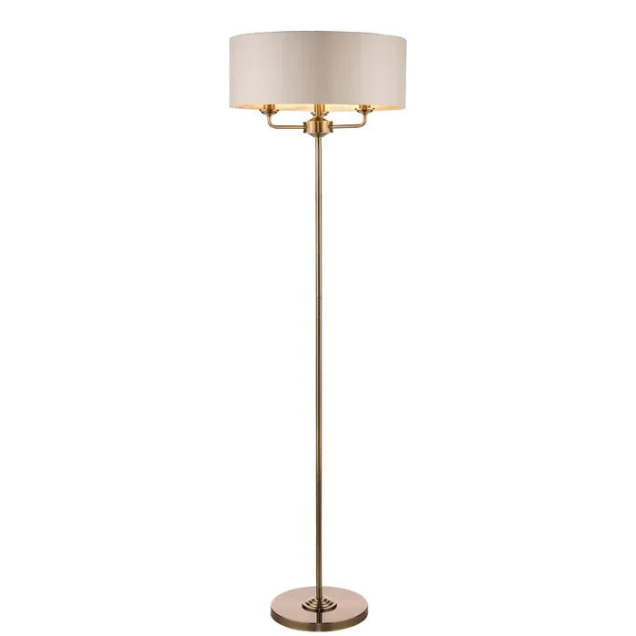 Laura Ashley Sorrento 3lt Floor Lamp Antique Brass With Ivory Shade • LA3622148-Q